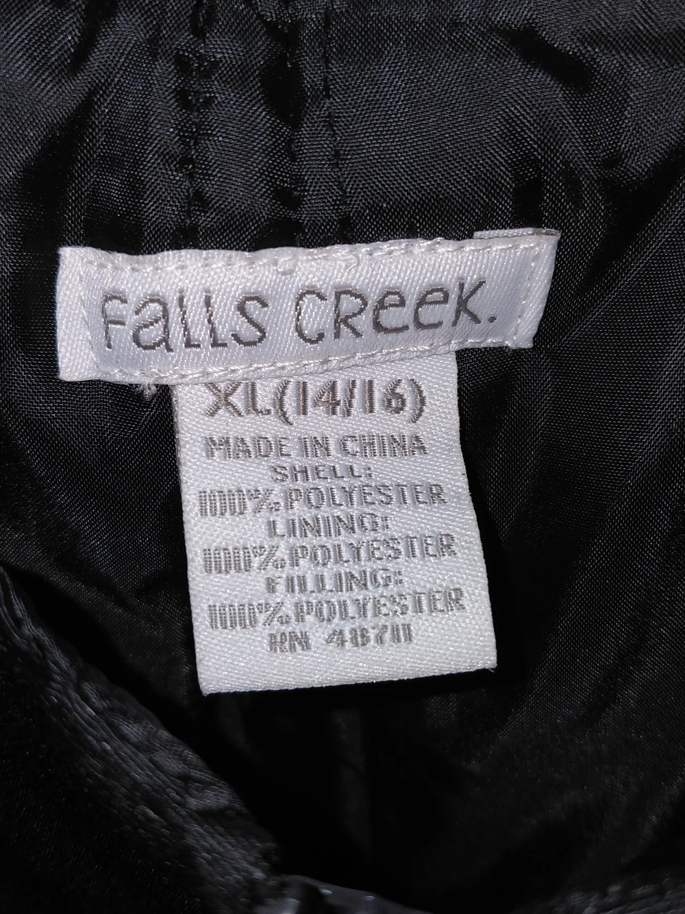 Falls Creek Black Youth Insulated Snow Pants Overalls - XL (14/16)  #2448